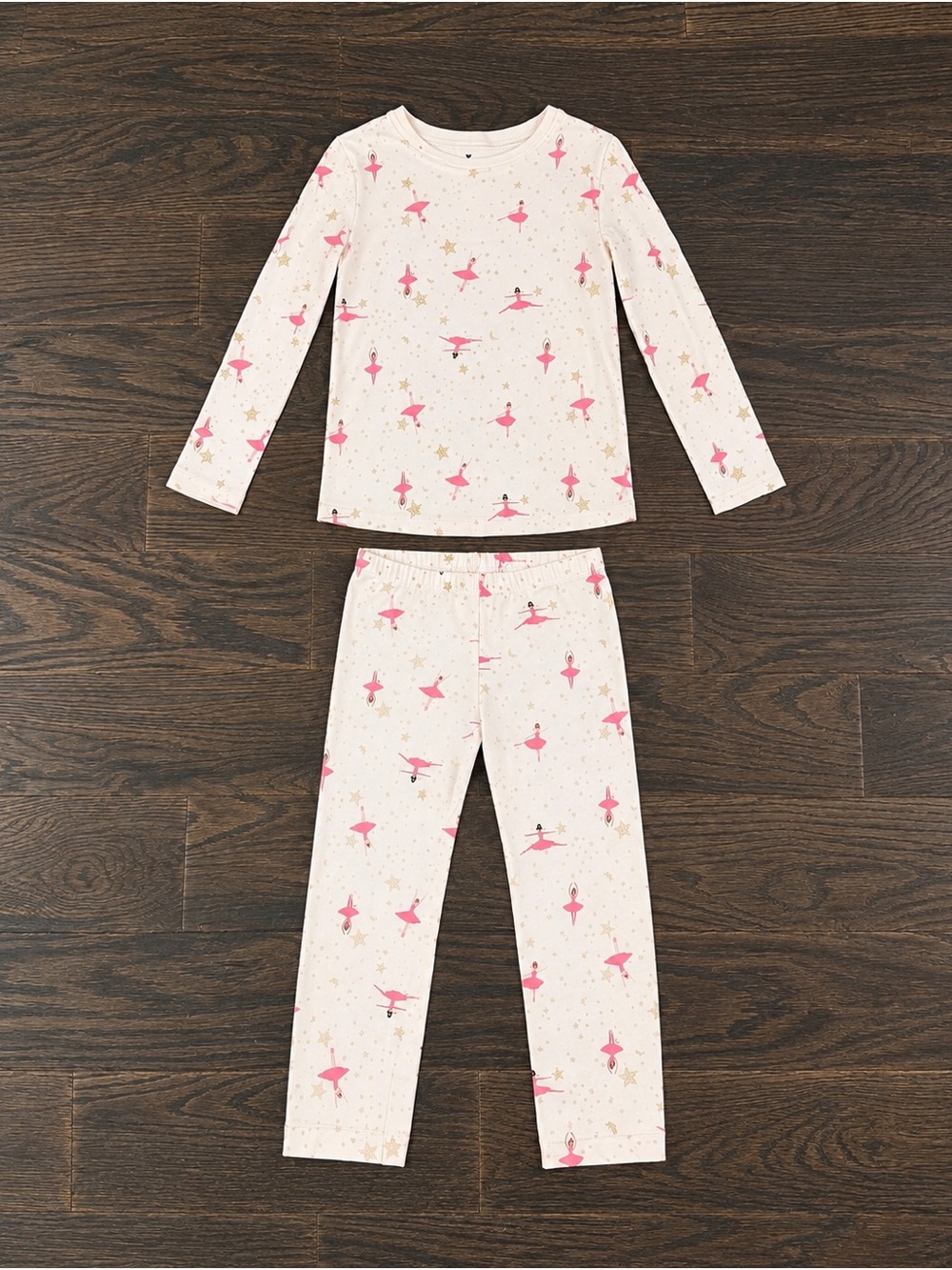 Old Navy Girls' Pink Ballerina Print Long Sleeve Pajama Set. Top 5T| Bottom 4T